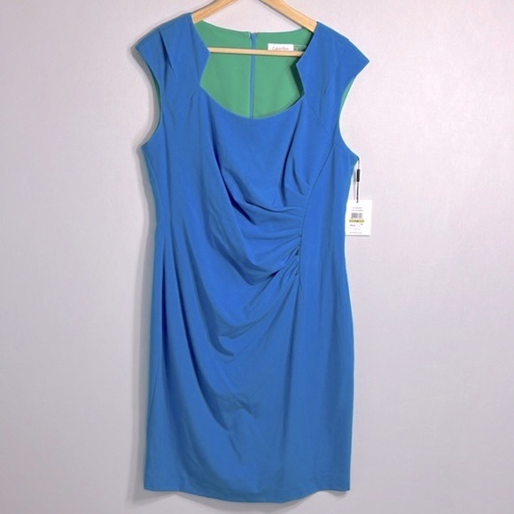 Calvin Klein Sheath Dress with Cap Sleeves and Side Rouching size 14 NWT - Picture 2 of 9